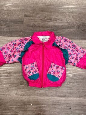 VTG J.P.I. Company Girls 18M Pink/Teal Floral Nylon Windbreaker Jacket Full Zip